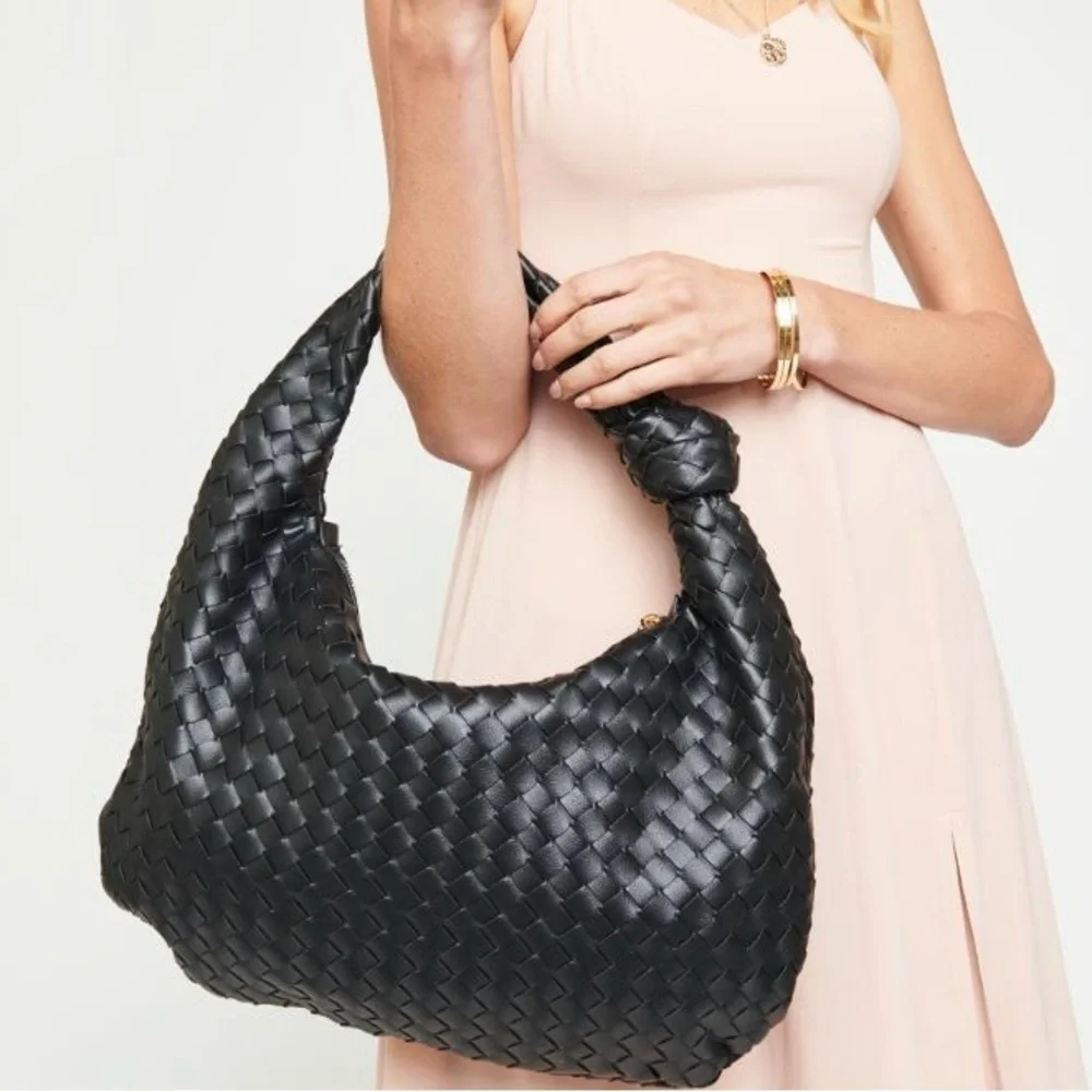 LAST ONE NWT Urban Expressions ‘Vanessa’ Woven Vegan Leather Knot Hobo in Black